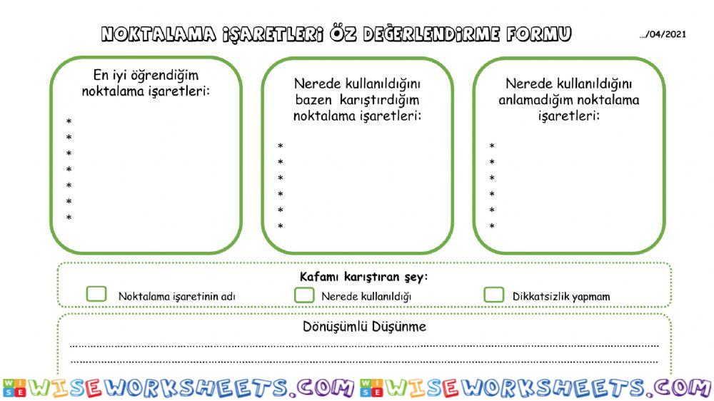 Noktalama i̇şaretleri̇ öz değerlendi̇rme