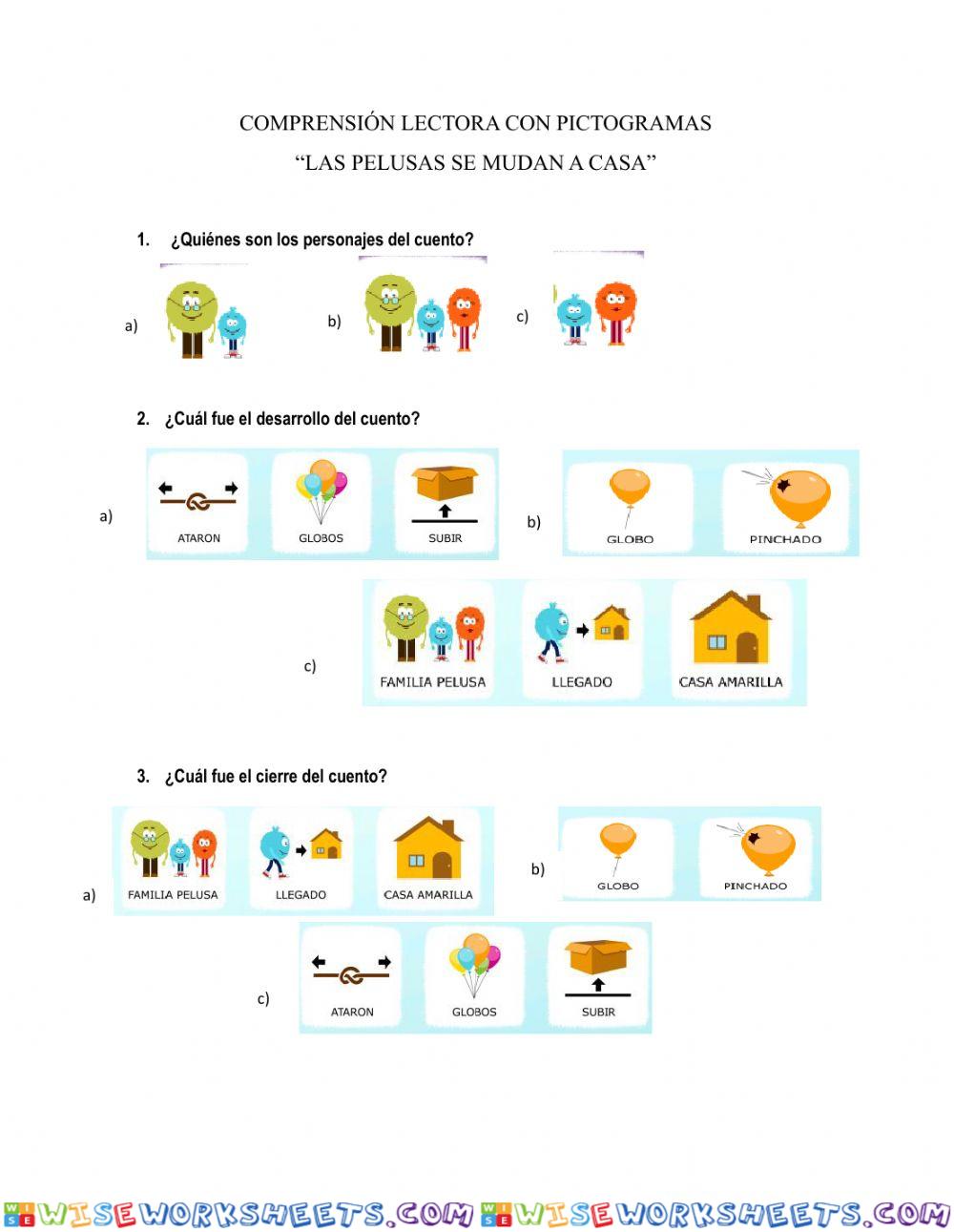 Comprensión lectora con pictogramas -LAS PELUSAS SE MUDAN A CASA-