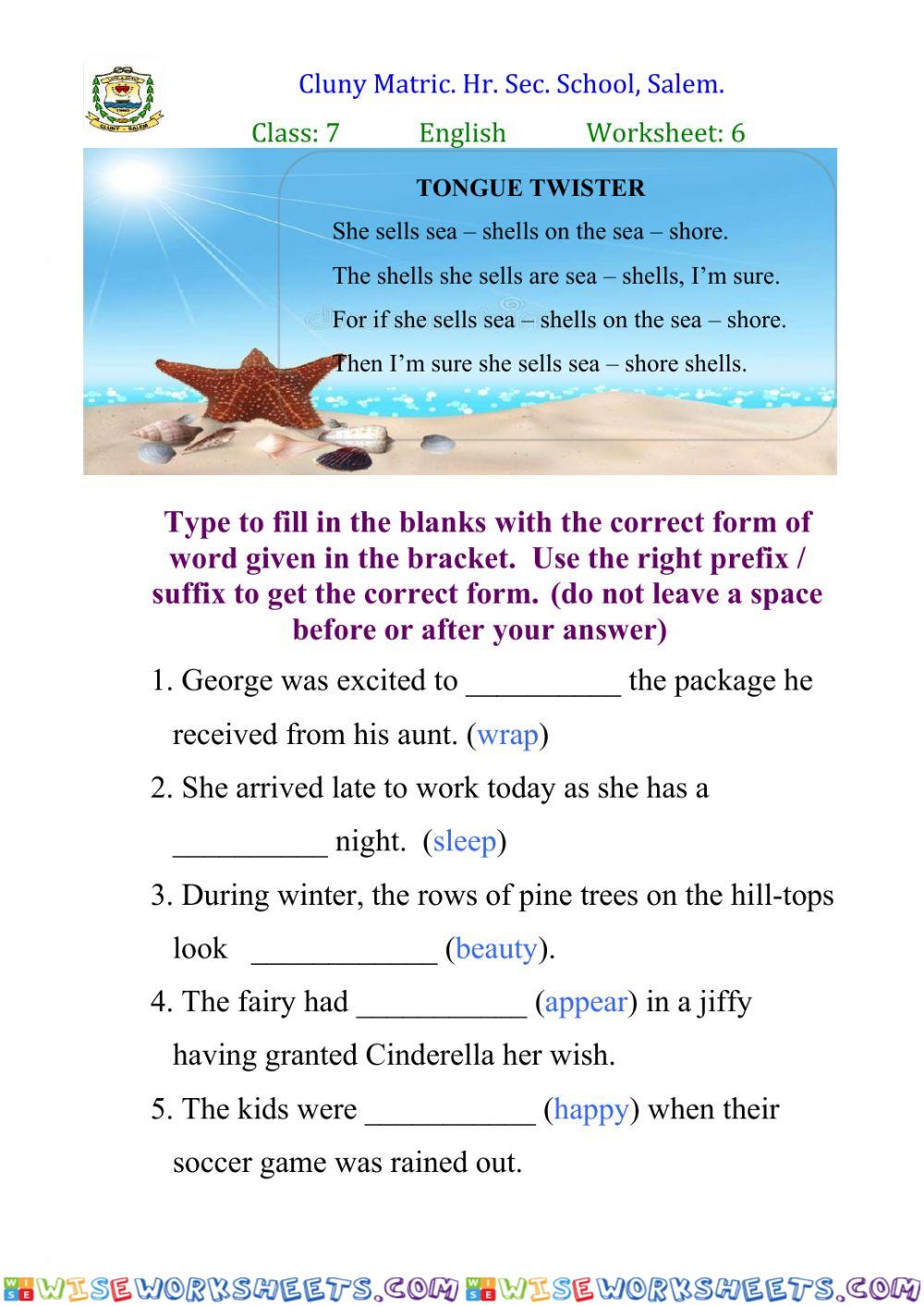 Class 7 English 6 - Spot the error