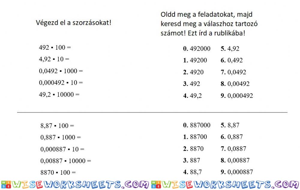 Tizedes tört szorzás 10