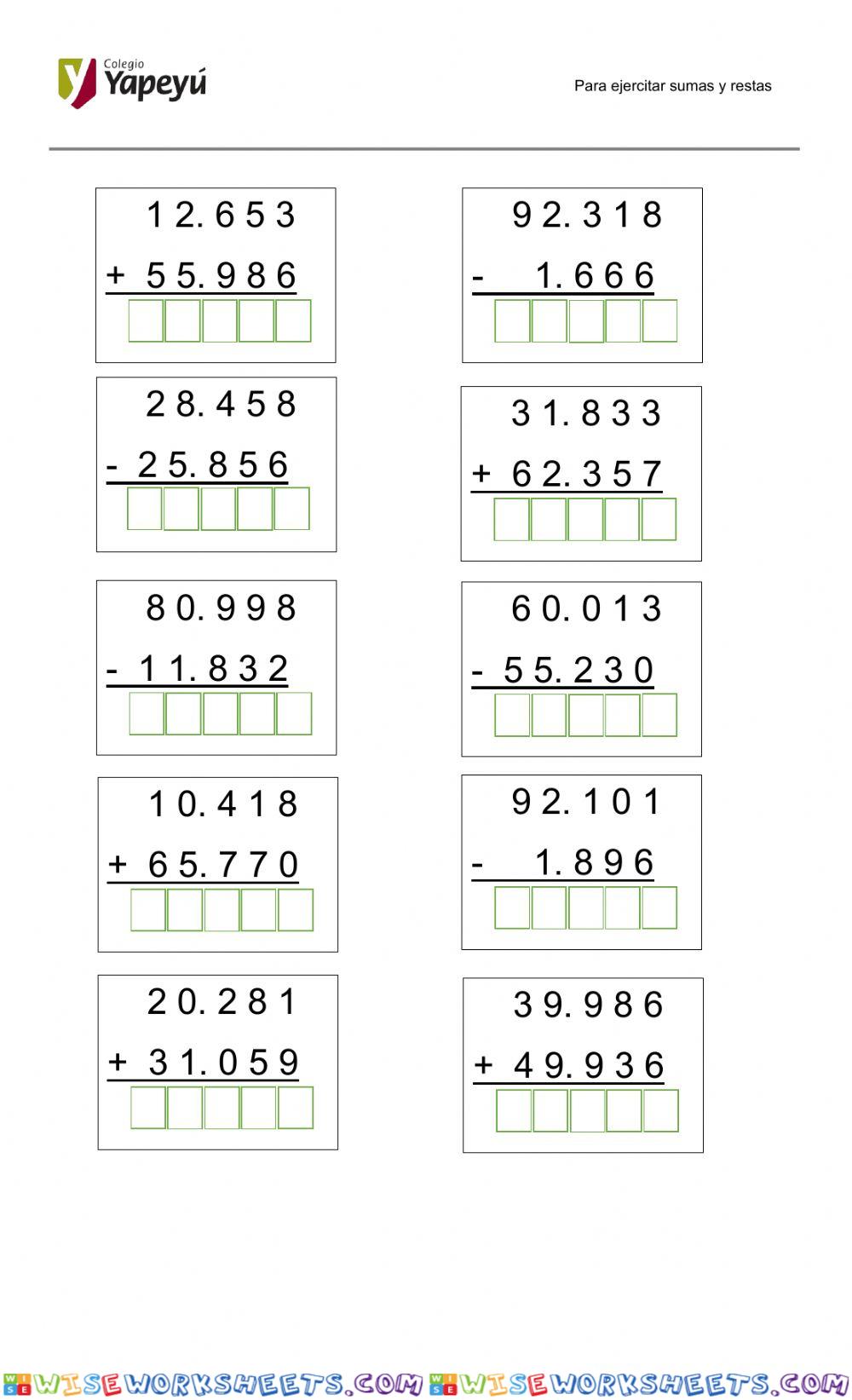 SUMAS Y RESTAS DE 5 CIFRAS