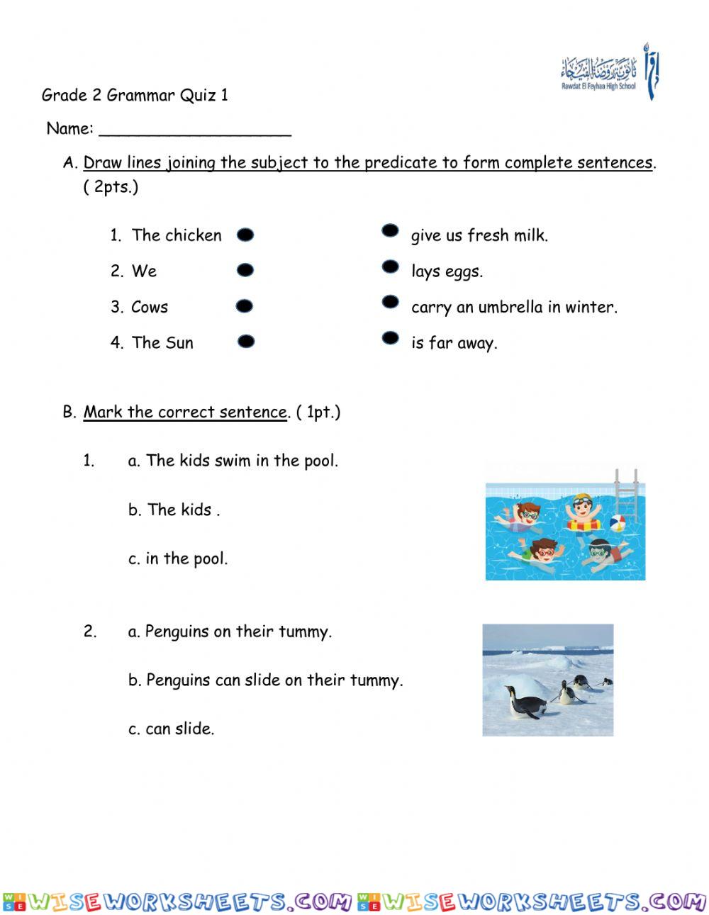 Grade 2- Grammar Quiz 1
