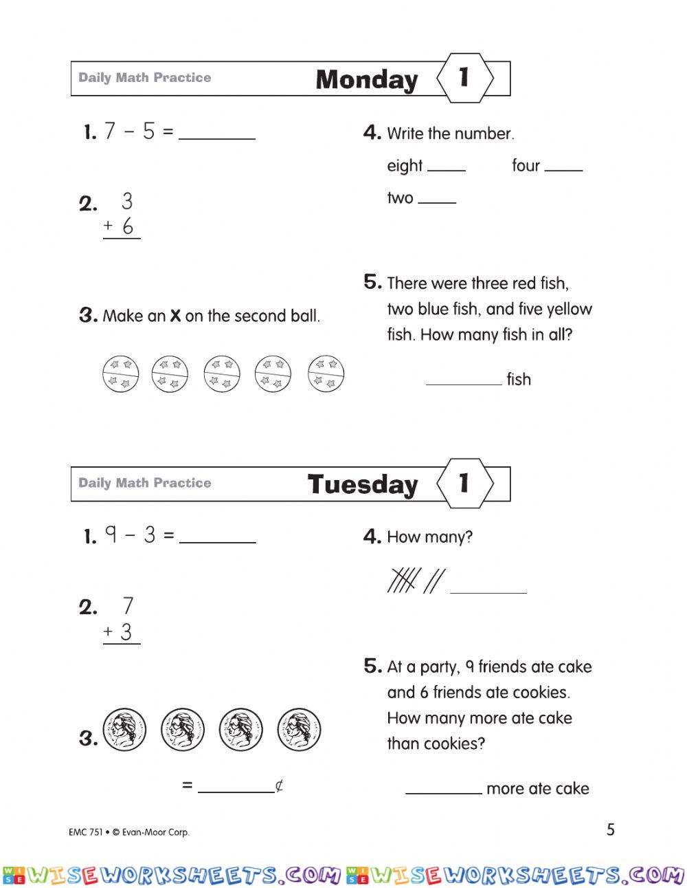 Daily Math Practice Grade 2 Week 1