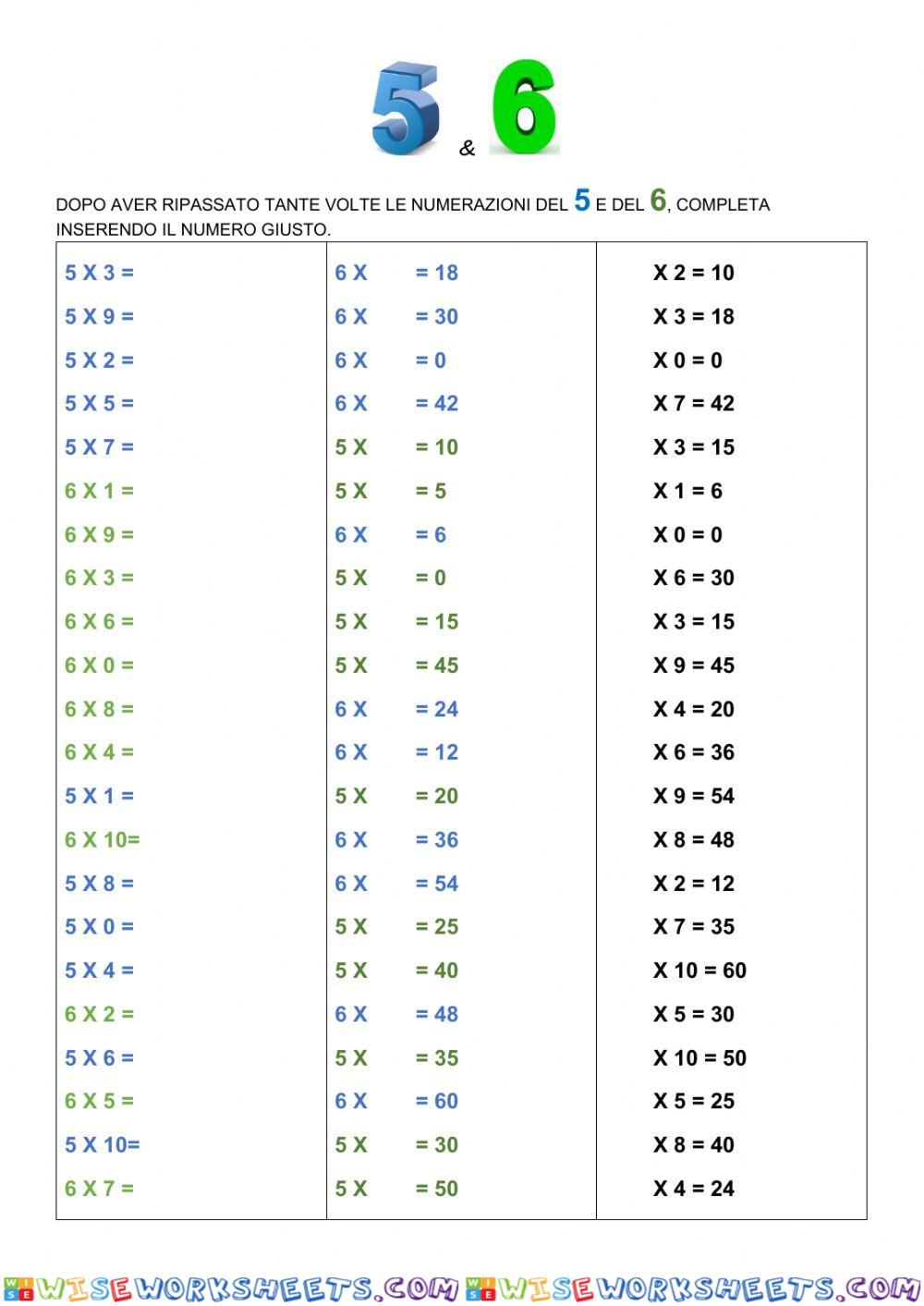 Tabelline del 5 e dl 6