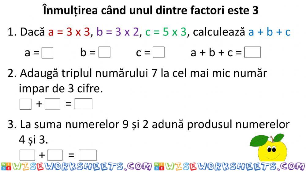 Înmulțirea când unul dintre factori este 3