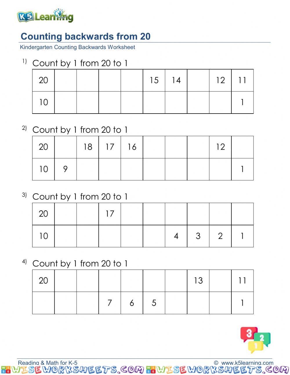 Subtraction within 20 by counting backwards