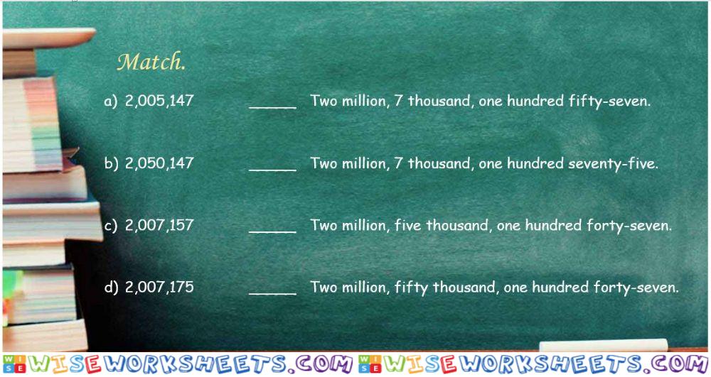 Matching numbers in word and standard form
