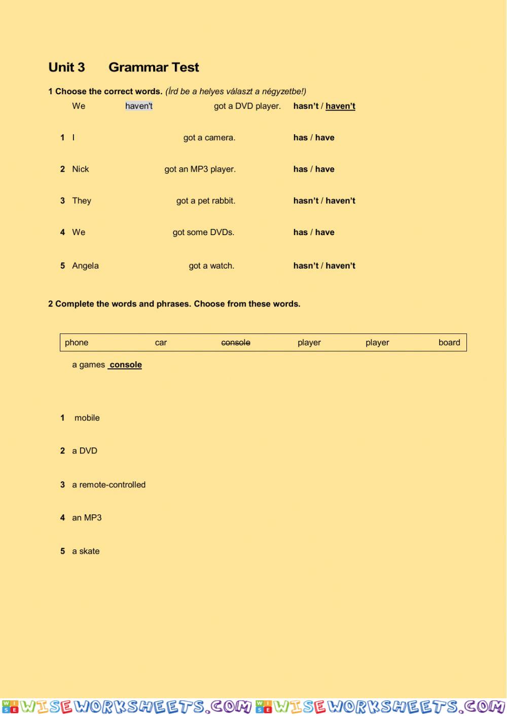 Project 1 Unit 3 - Grammar Test