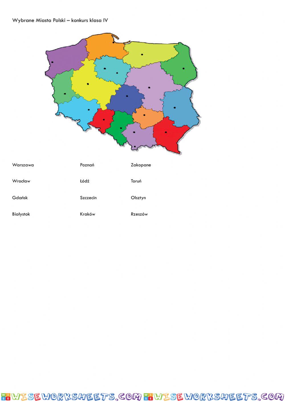 Mapa Polski - miasta