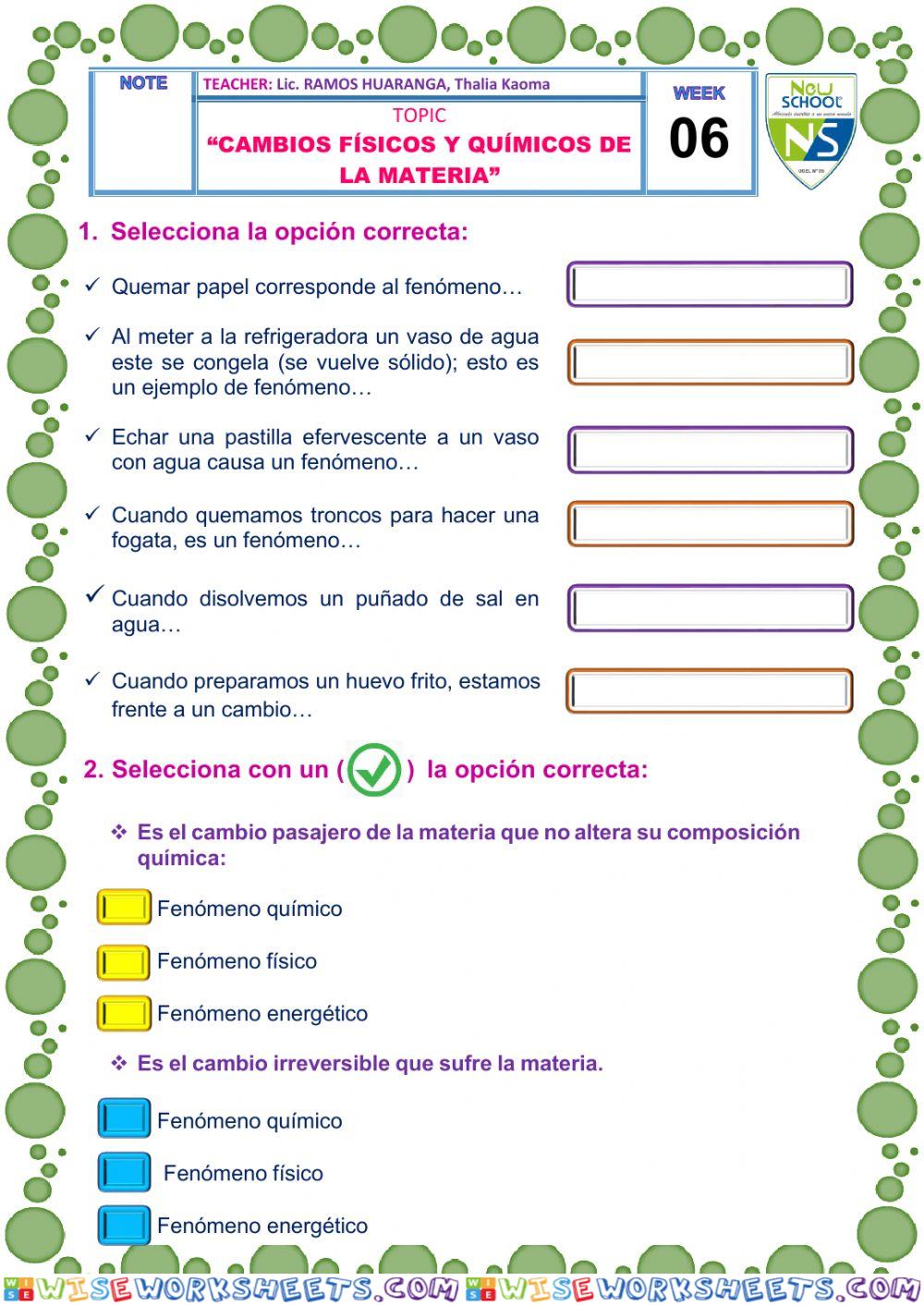 Cambios físicos y químicos de la materia