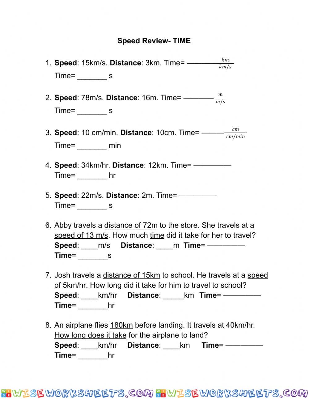 Speed Practice- Time formula