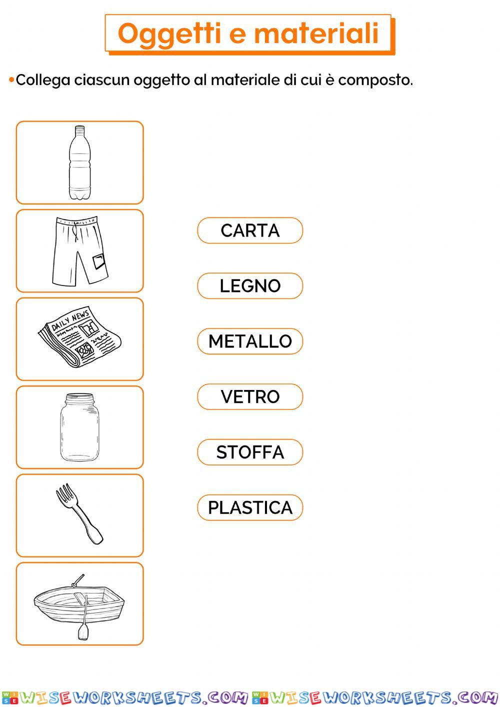 Collega gli oggetti ai materiali di cui è composto