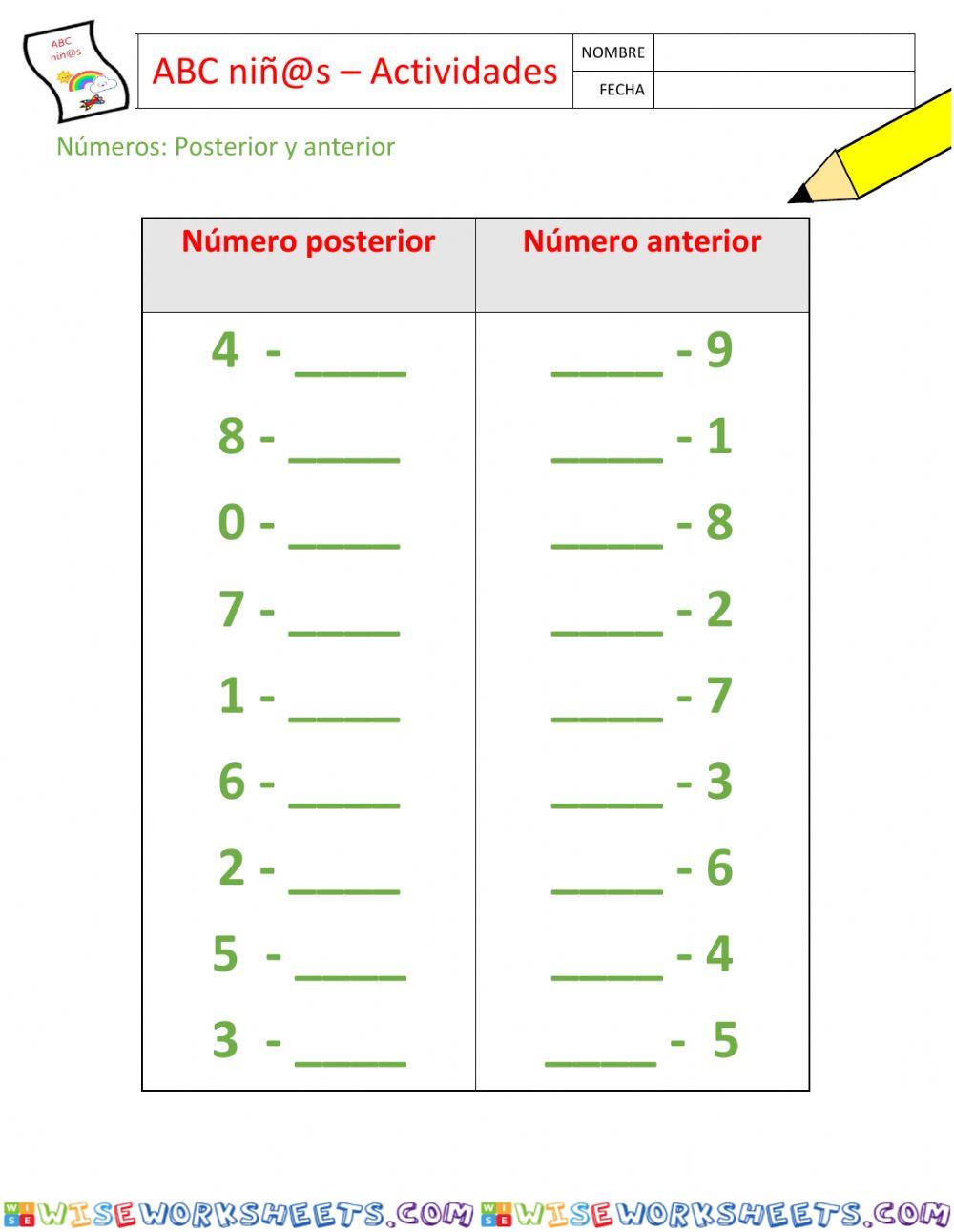 Número anterior y posterior