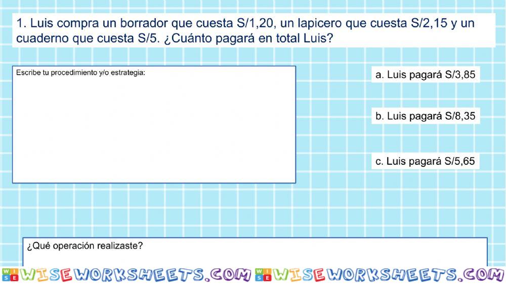 Problemas con dinero en soles y céntimos