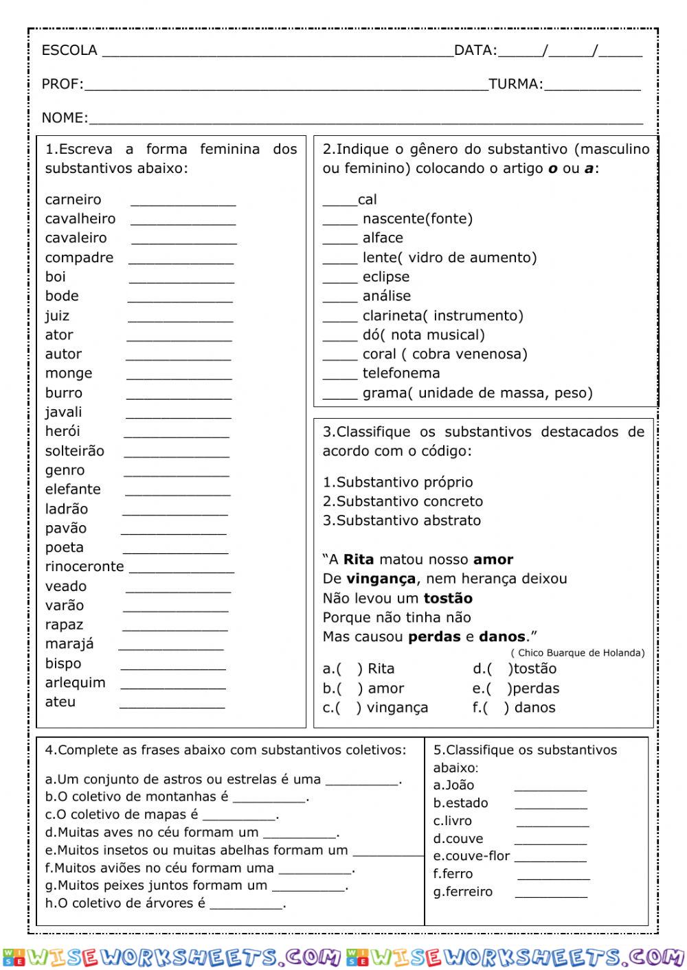 Substantivo - classificação e flexões