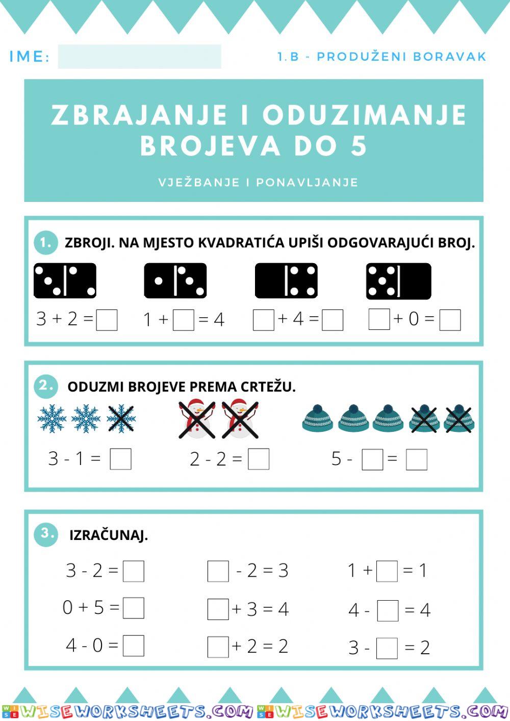 Zbrajanje i oduzimanje brojeva do 5