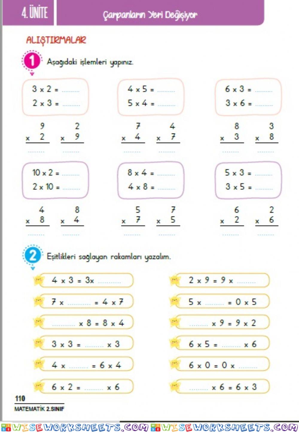 Matematik-çarpanların yerleri