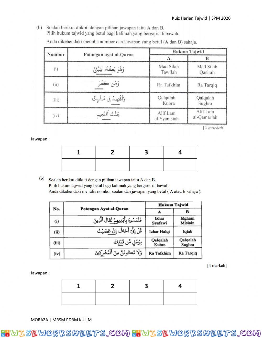 Kuiz Tajwid Harian 5 SPM20