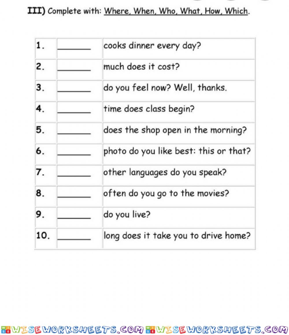 Teacher mai : question word