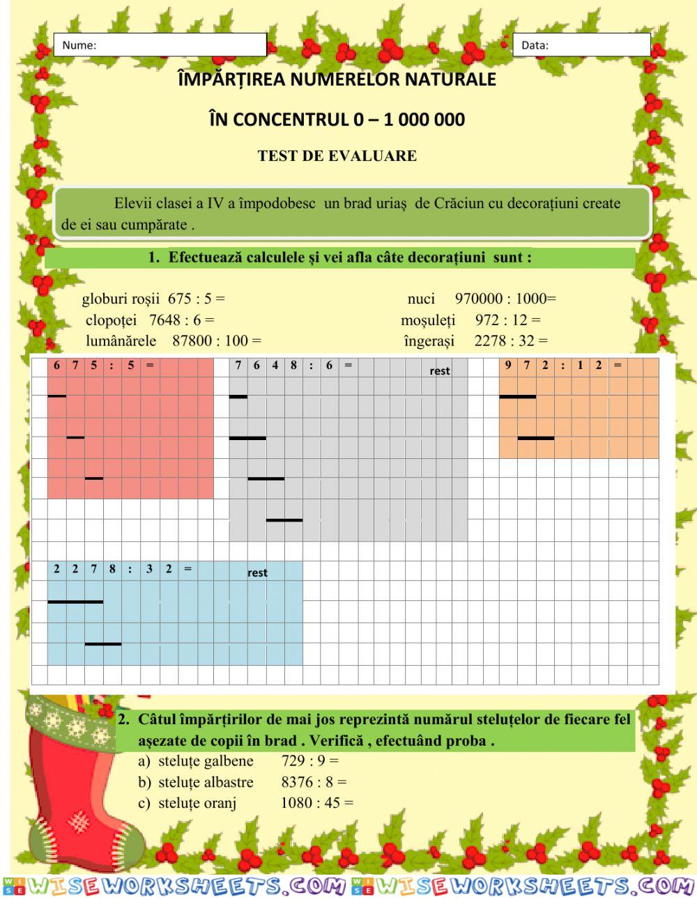 Impărtirea numerelor naturale în concentrul 0 - 1 000 000