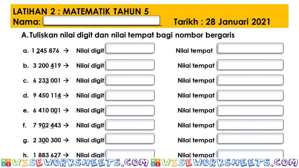 Nilai digit dan tempat t5