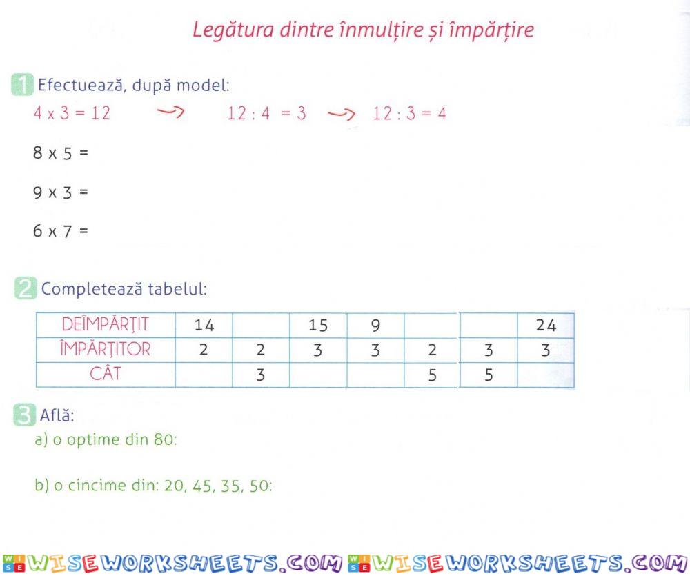 Legătura dintre înmulțire și împărțire