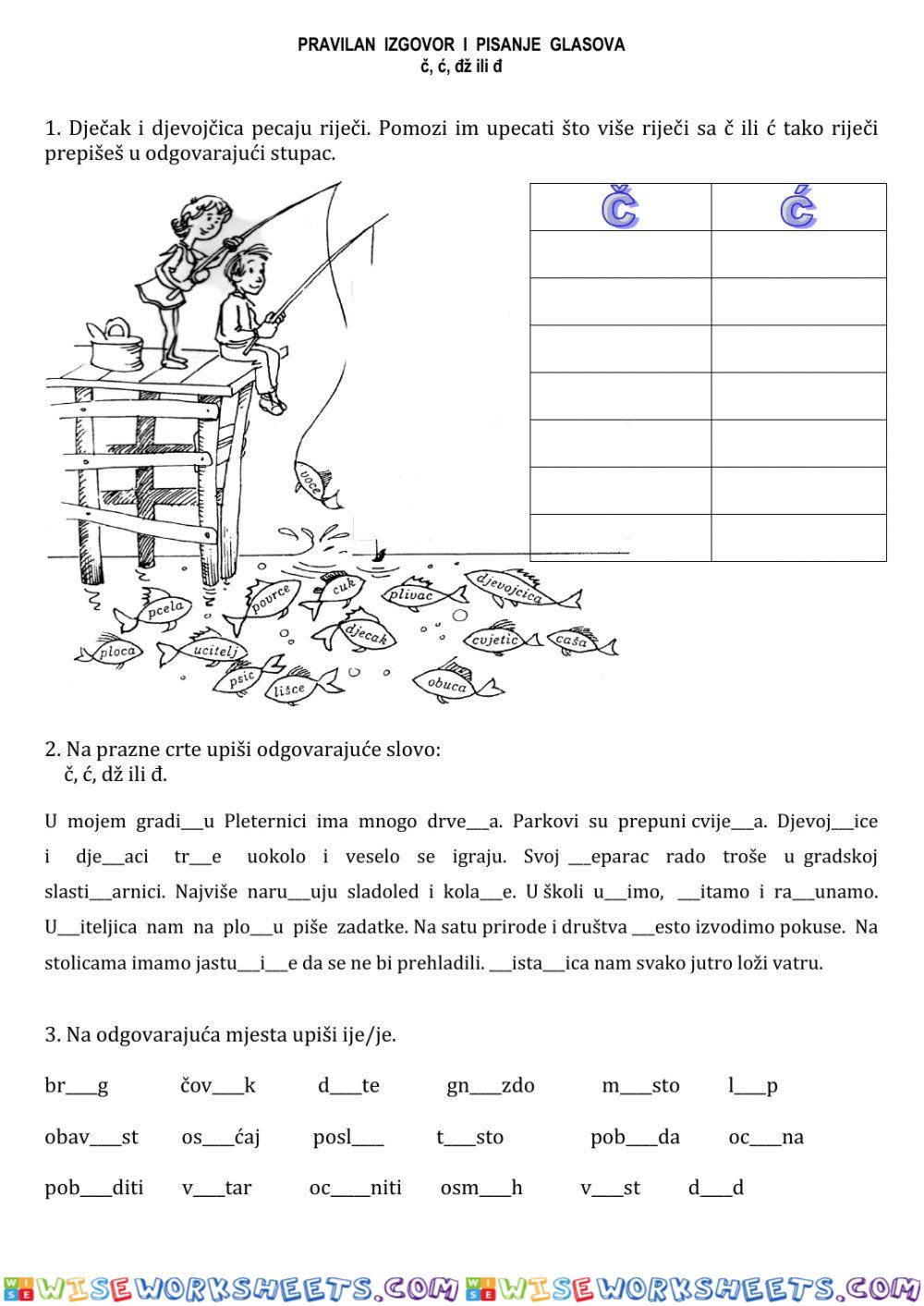 Izgovor i pisanje glasova č,ć,dž,đ i glasovnih skupove ije,je, e i i