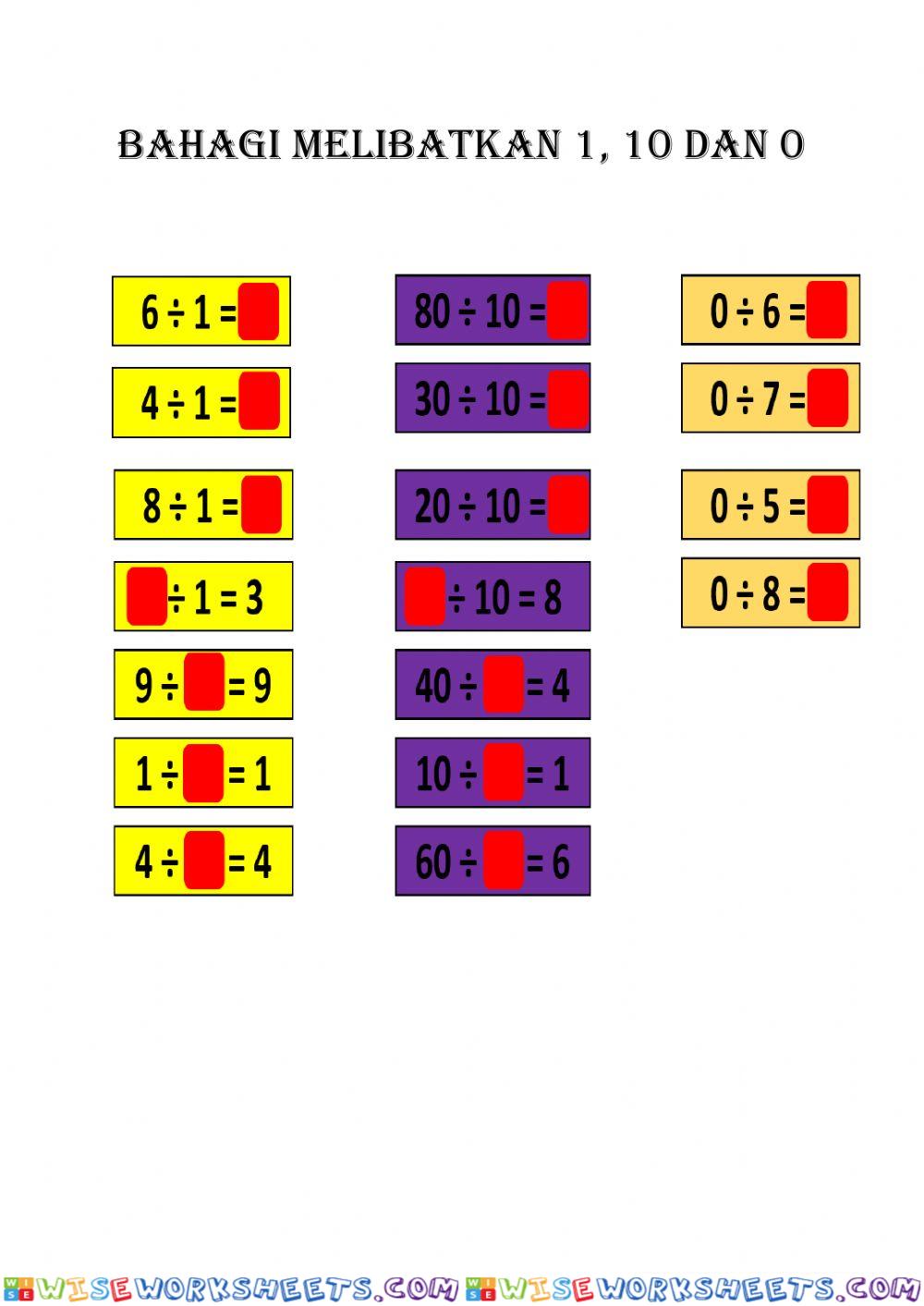 Bahagi melibatkan 1, 10 dan 0