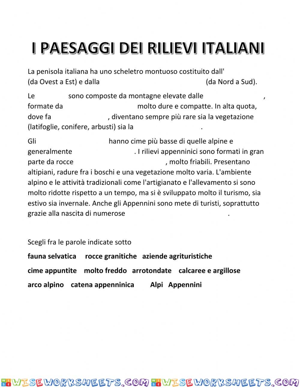 I paesaggi dei rilievi italiani