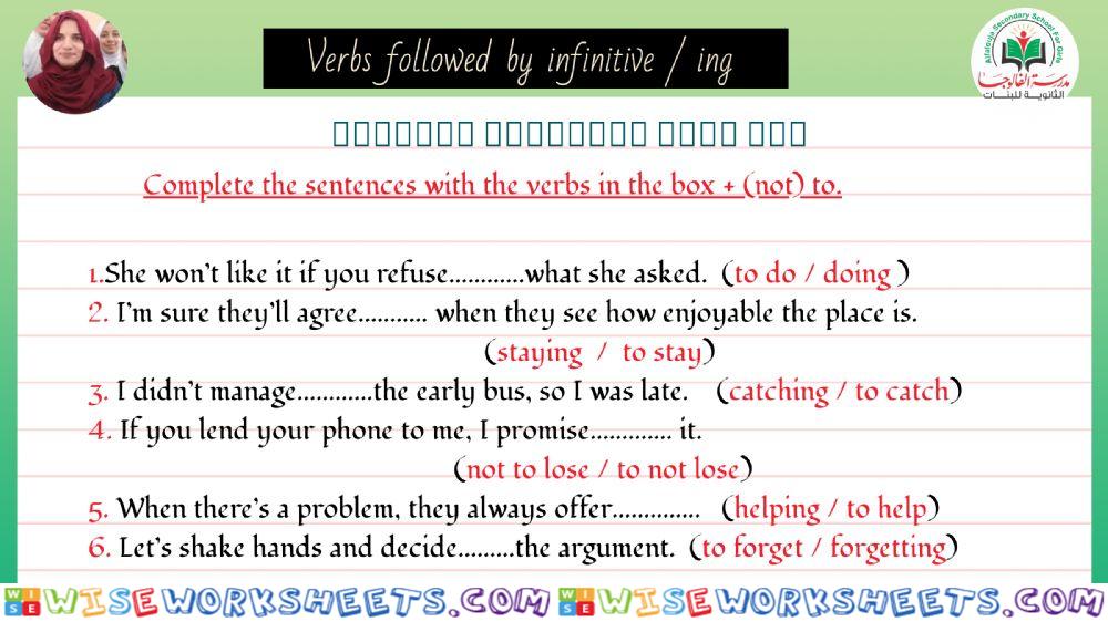Verbs followed by ing & infinitive
