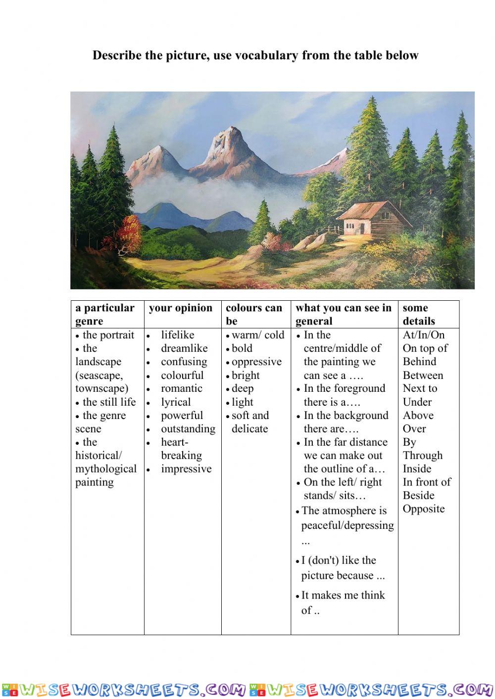 Describe the picture, use vocabulary from the table below