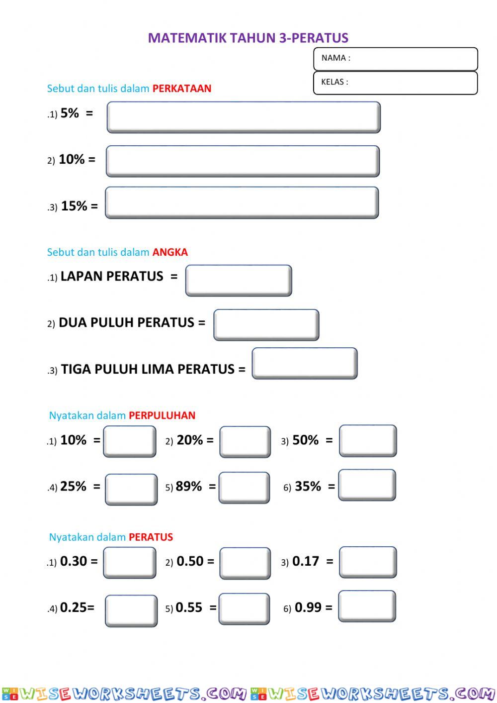 Matematik tahun 3, peratus
