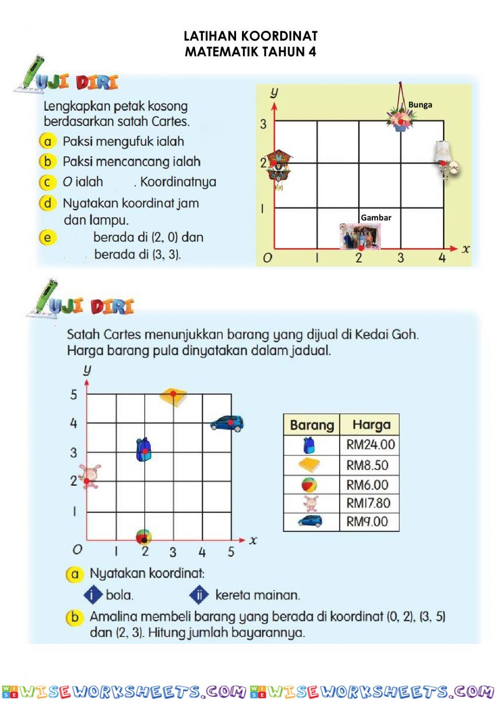 Latihan Koordinat Matematik Tahun 4