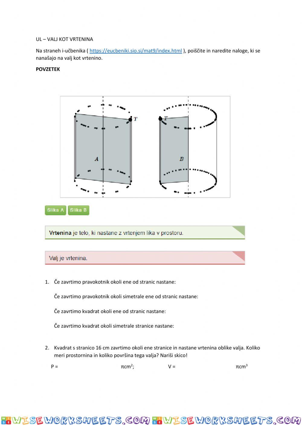 Geometrijska telesa - valj