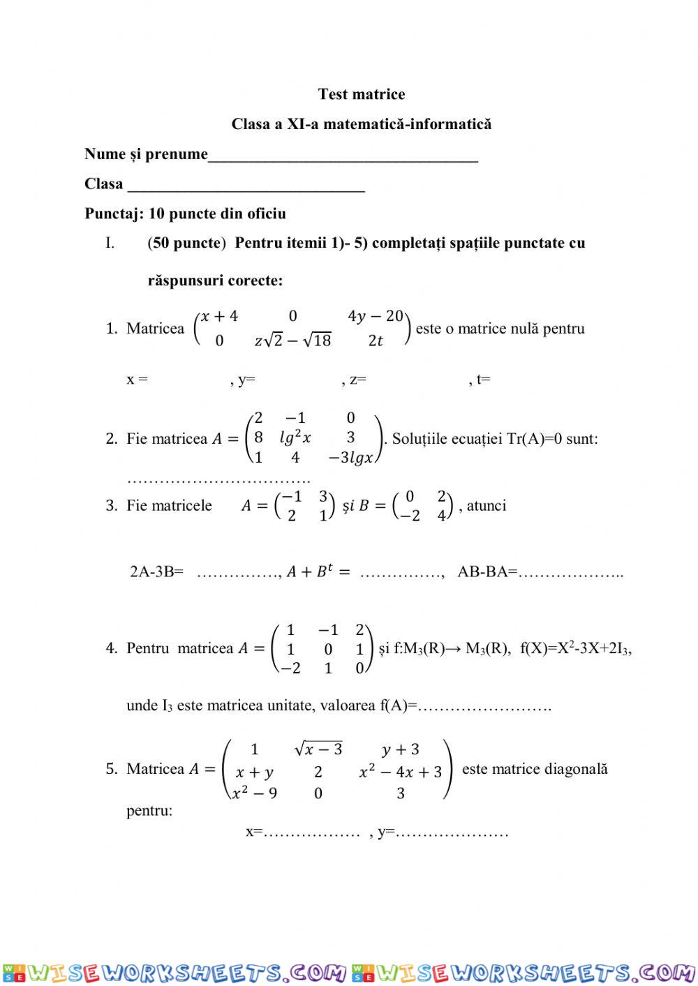 Matrice- evaluare