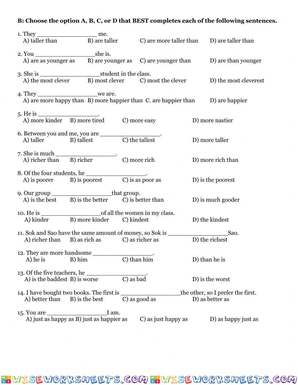 QUIZ 11-aDJECTIVE COMPARISONS