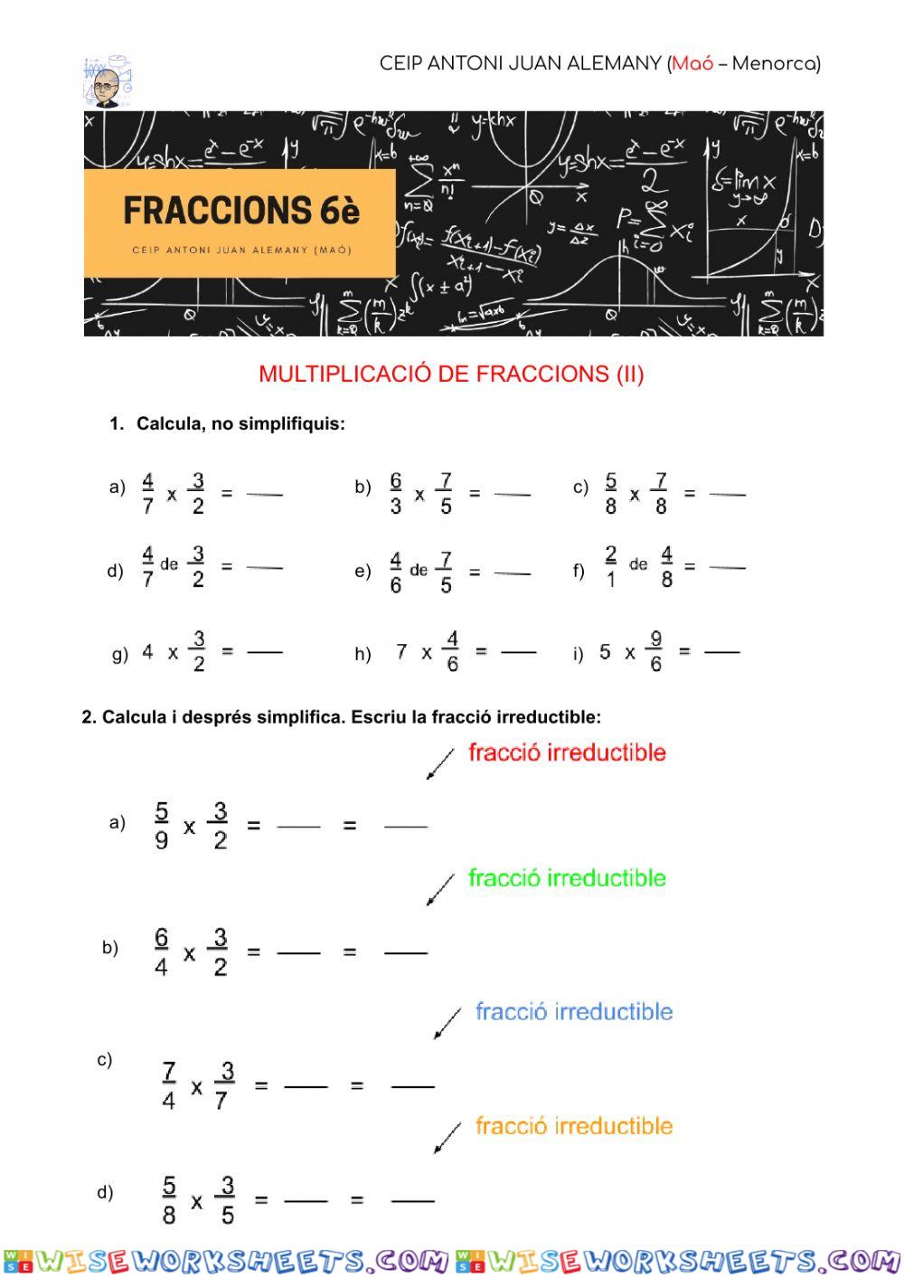 Multiplicació de fraccions (ii)