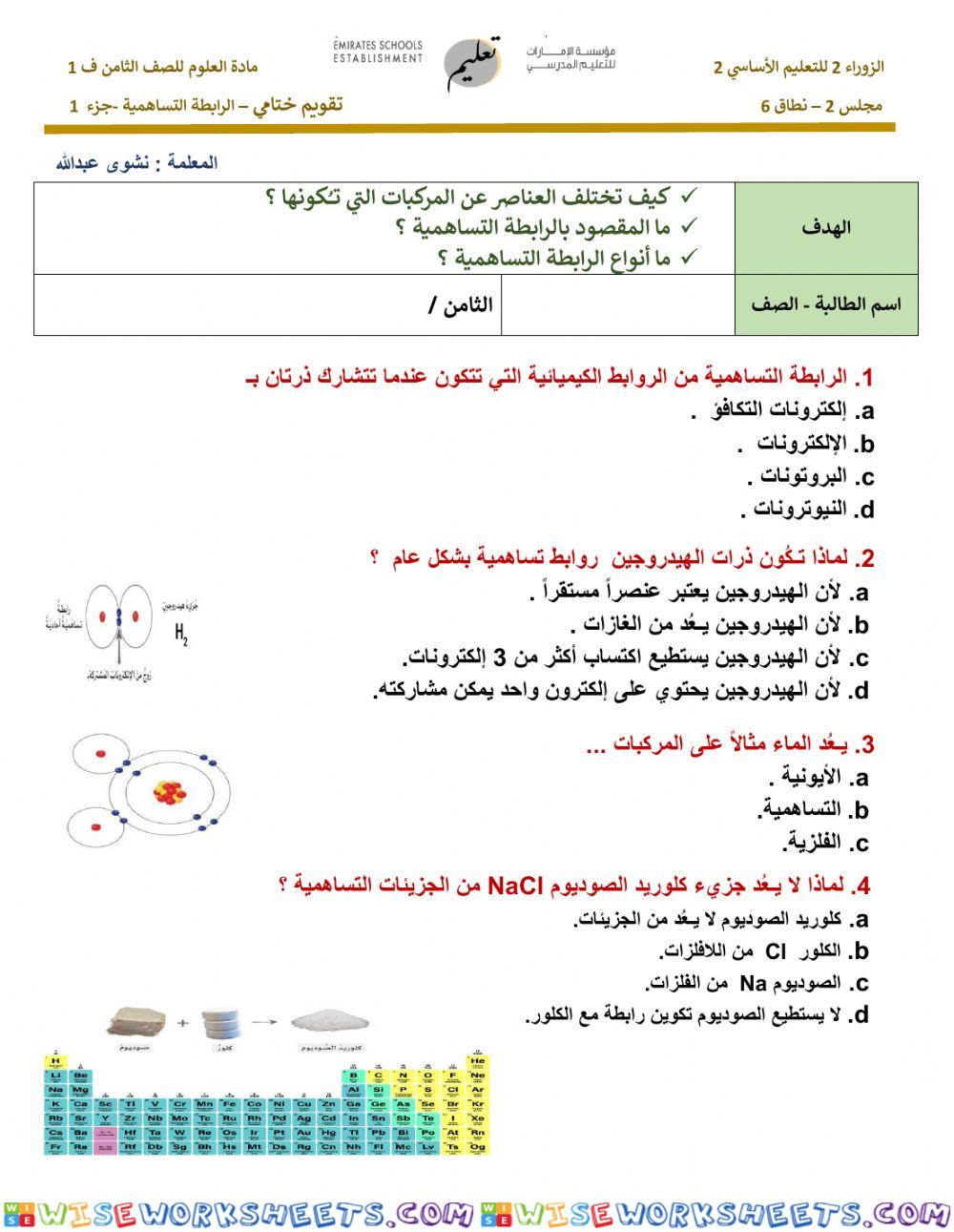 تقويم ختامي - االرابطة التساهمية- جزء 1