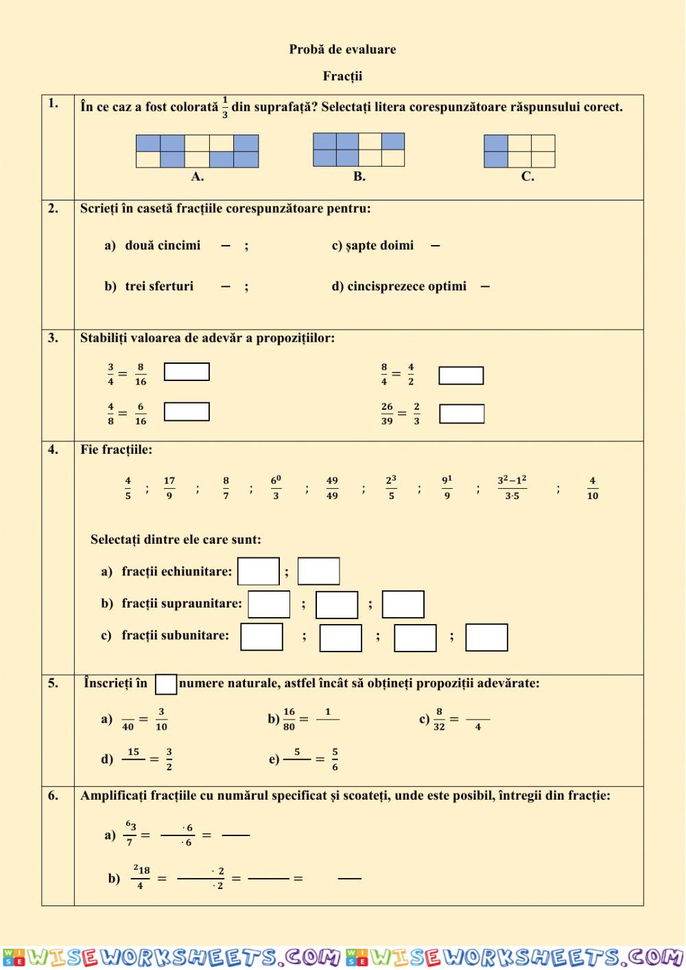 Probă de evaluare. Fracții