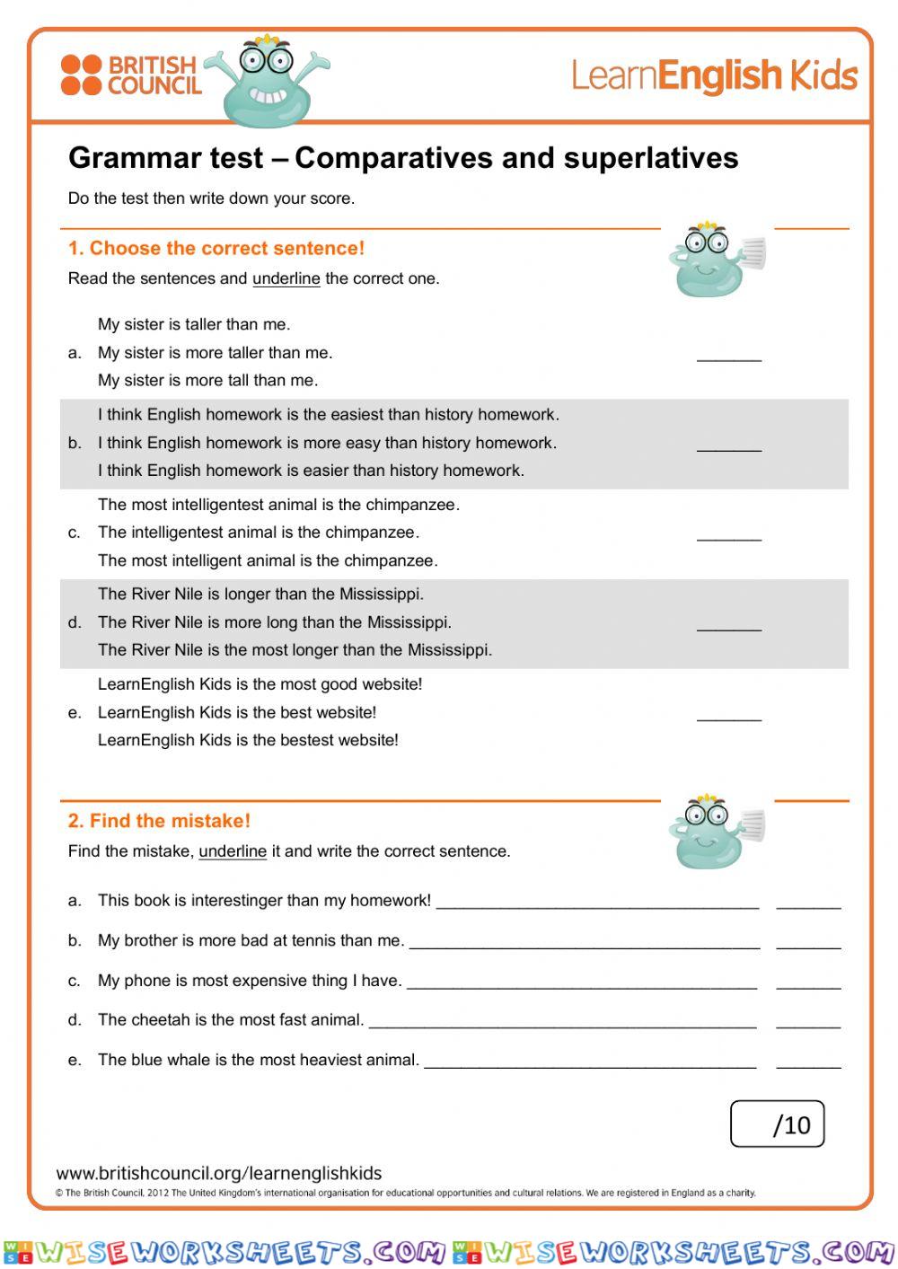 Grammar Test Grade 10