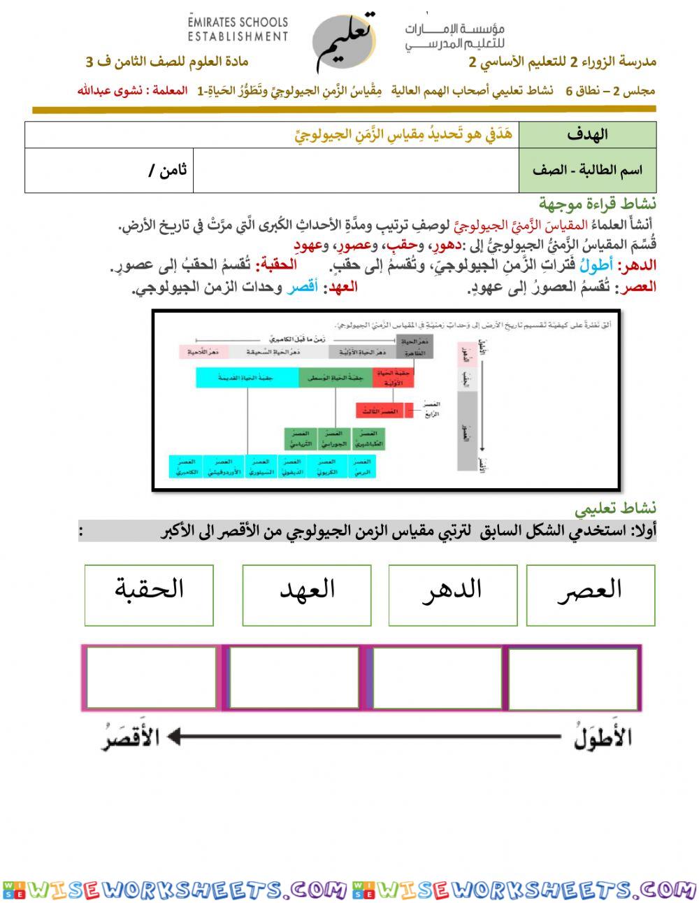 نشاط تعليمي  بنائي  أصحاب الهمم العالية  -مقياس الزمن الجيولوجي -1