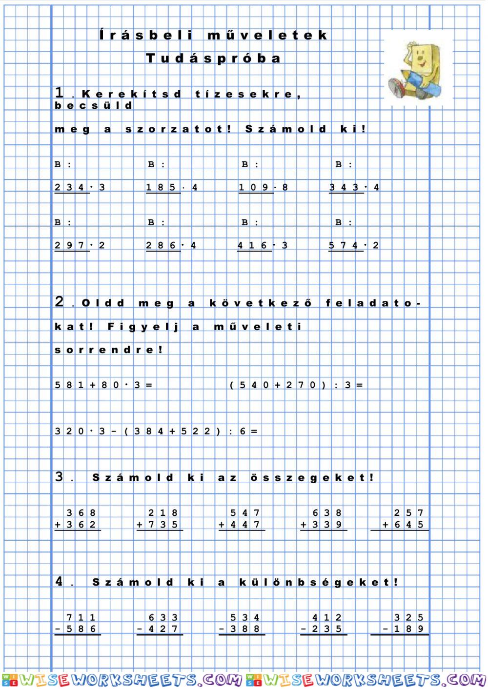 Írásbeli műveletek tudáspróbája