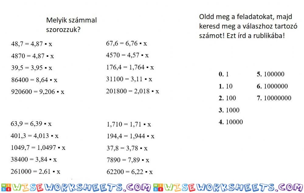 Tizedes tört szorzása 10