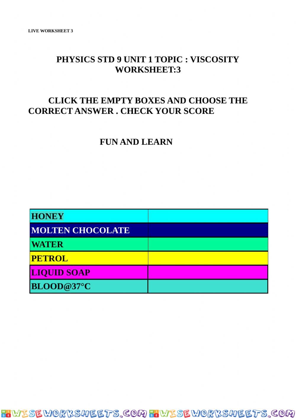 PHYASICSSTD 9UNIT1VISCOSITYWorksheet 3