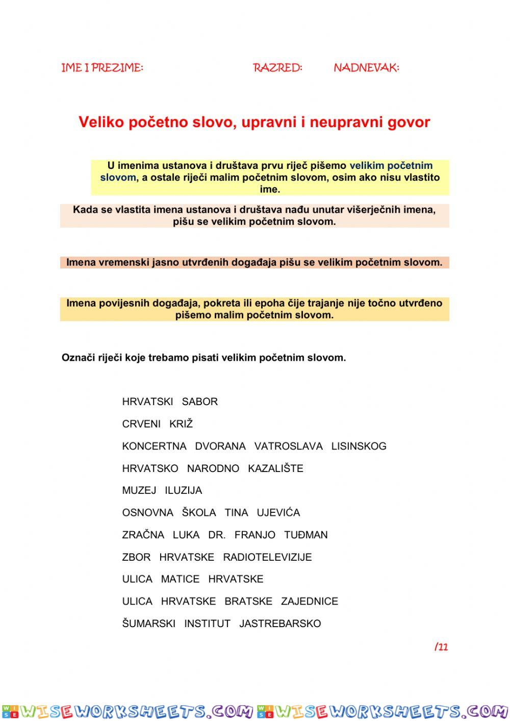 Veliko početno slovo i upravni i neupravni govor 7.r.