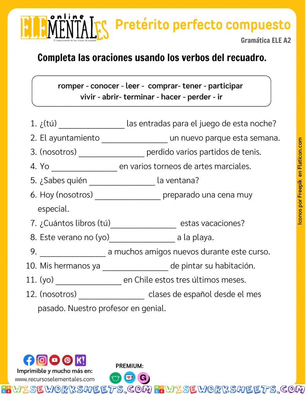 Pretérito perfecto compuesto - Ejercicio de rellenar