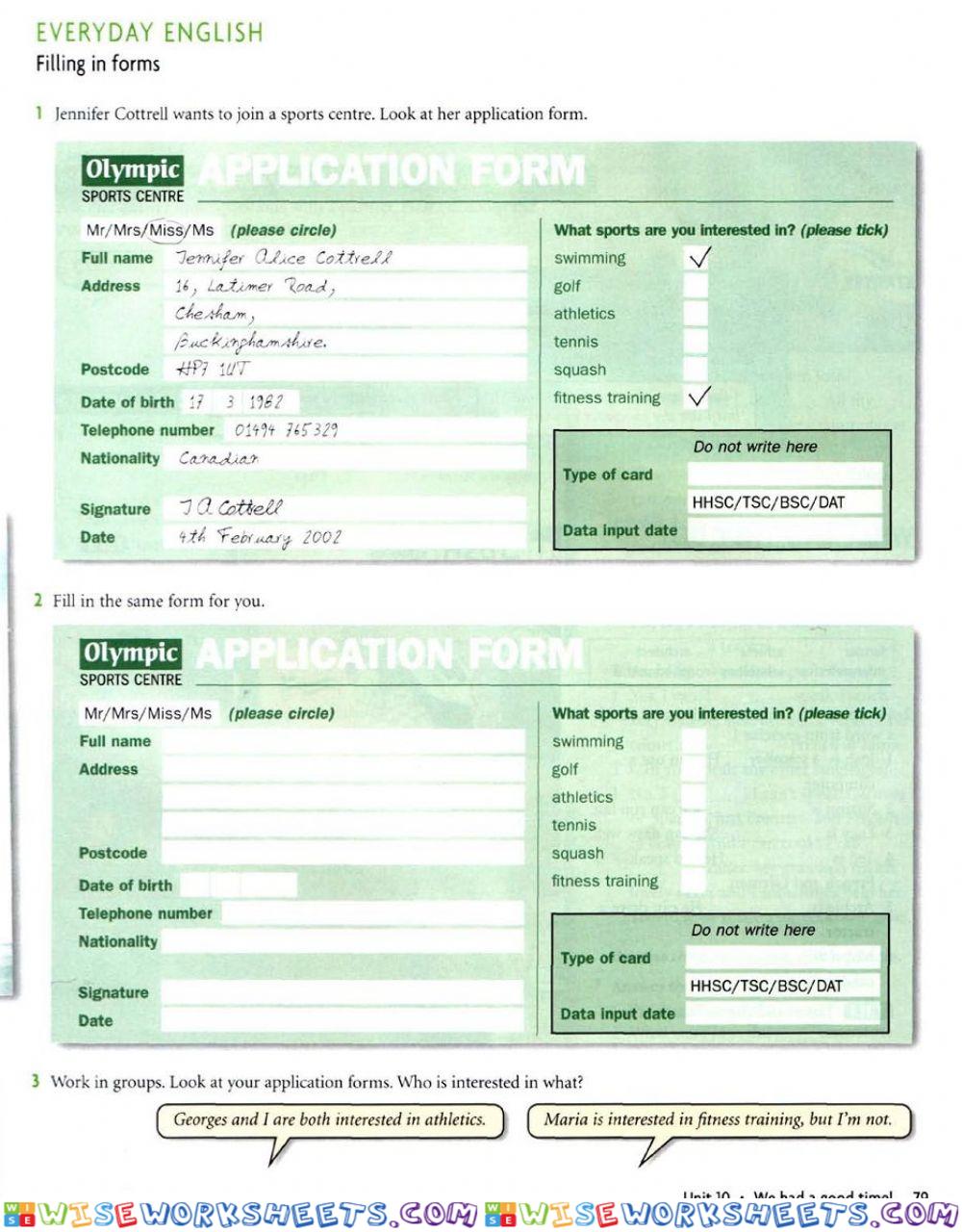 Filling in forms
