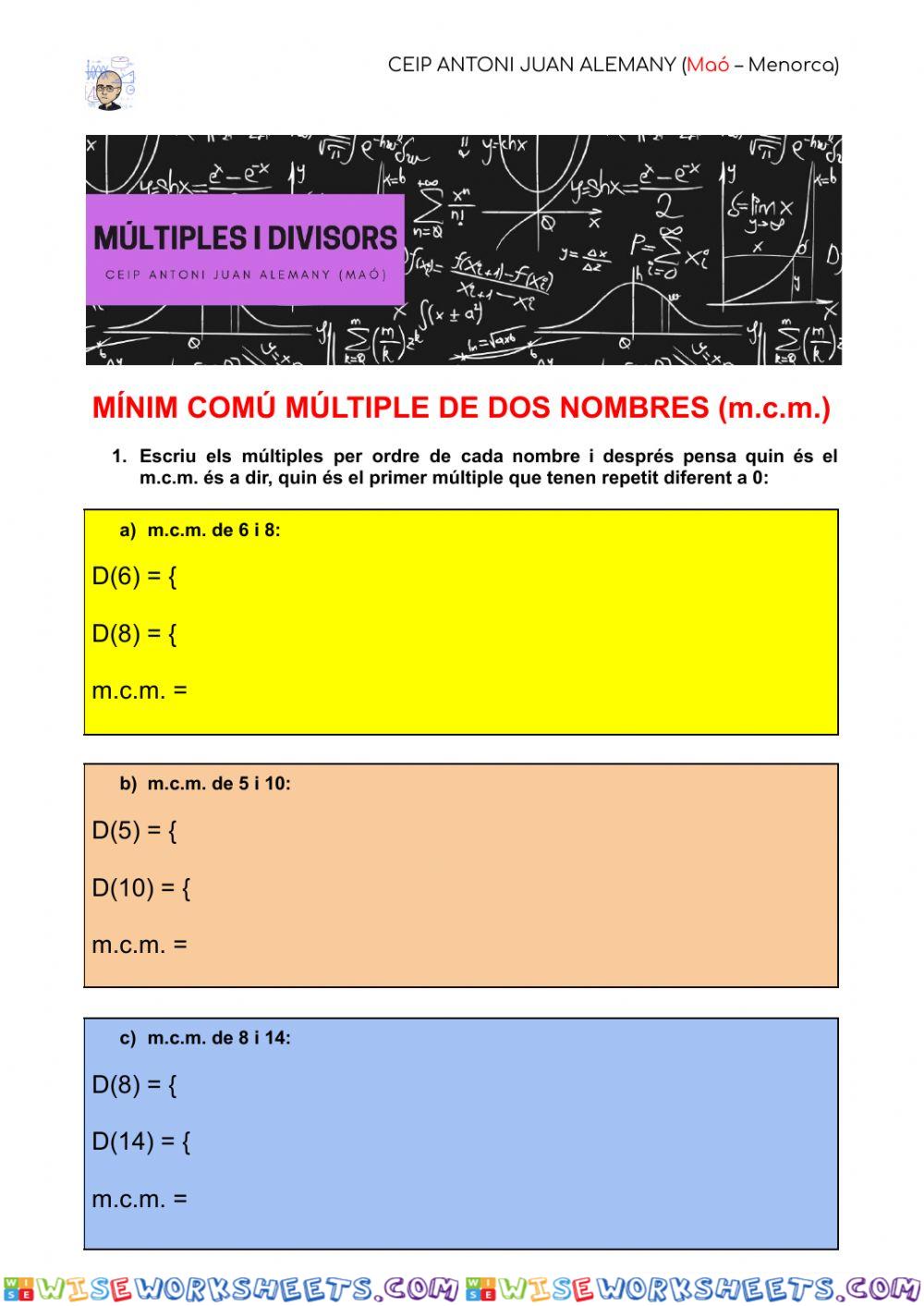 MÍNIM COMÚ MÚLTIPLE (m.c.m.)