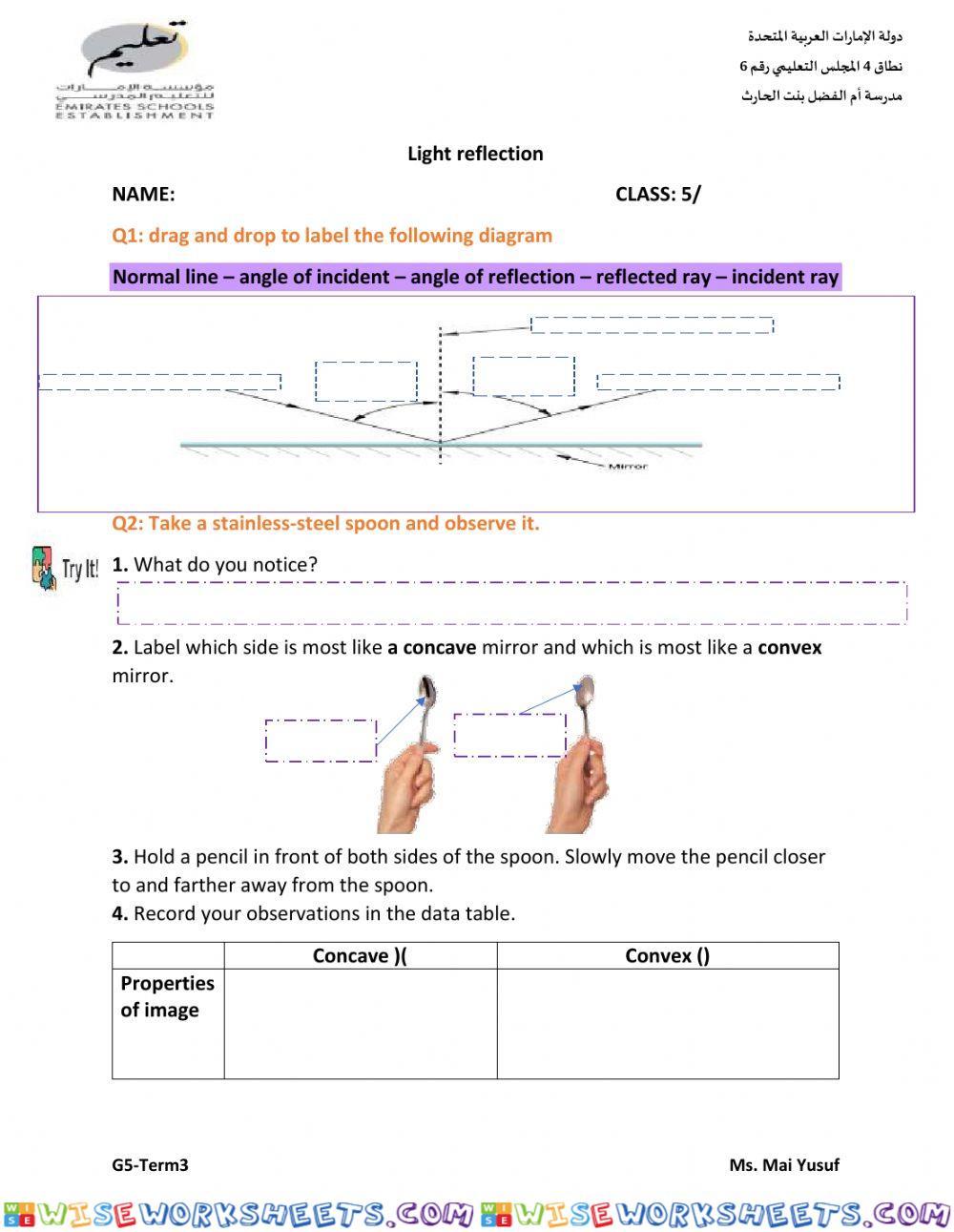 Grade5: light reflection - mirror experiment