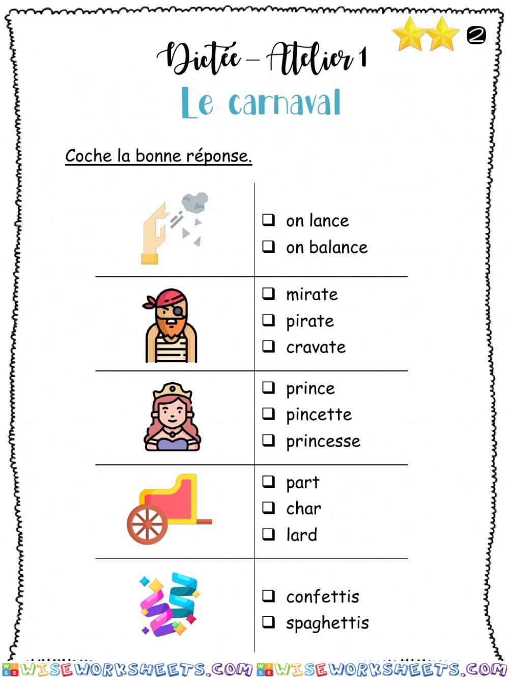 Dictée - Le carnaval - G2 coche